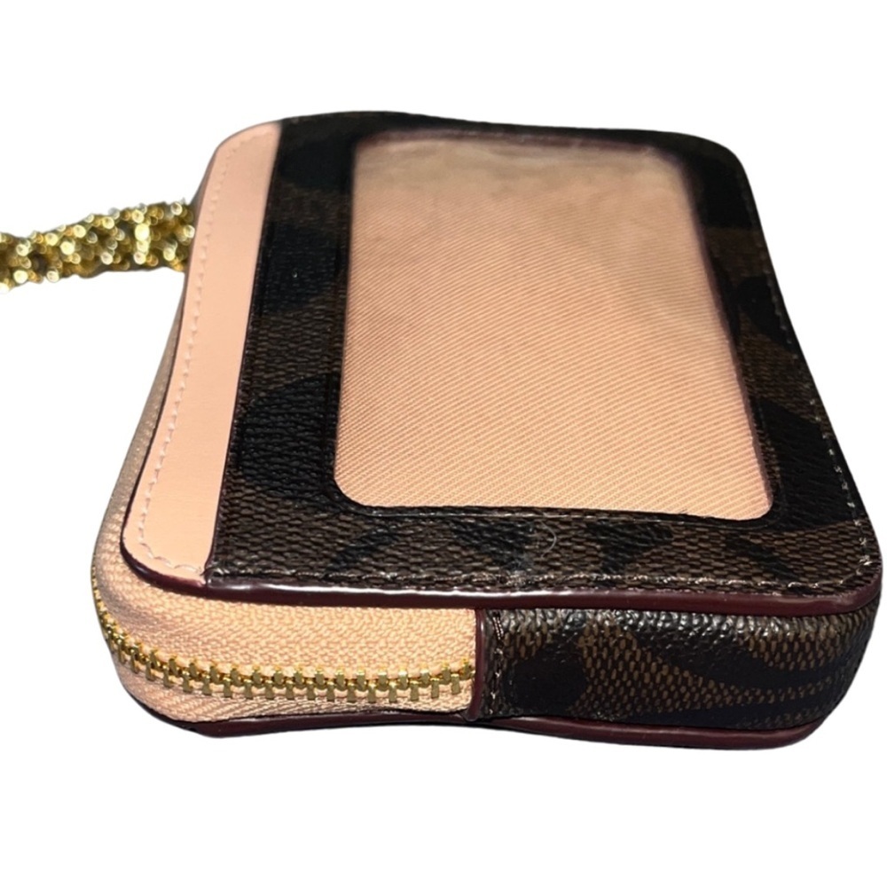 COACH Zip Card Case In Colorblock Signature Canvas - Mahogany/Shell Pink - Picture 5 of 10